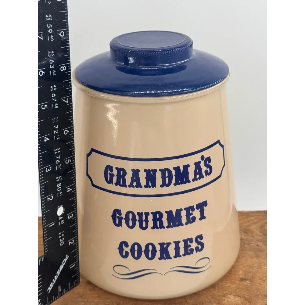Vintage Bartlett Collins Grandmas Gourmet Cookies Glass Jar Blue Lid 9